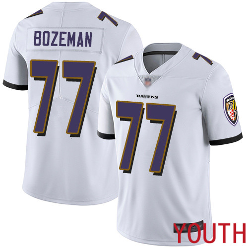 Baltimore Ravens Limited White Youth Bradley Bozeman Road Jersey NFL Football #77 Vapor Untouchable->youth nfl jersey->Youth Jersey